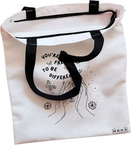 Sacosa de Panza pentru Cumparaturi, Geanta Tote, model You’re free to be different, Cu fermoar, 38x34.5 cm, Alba, BEKZ®
