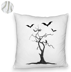 Perna Decorativa Fluffy cu motiv de Halloween 3, 40x40 cm, Alba, Husa Detasabila, Burduf