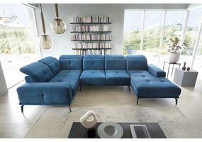 Colțar albastru cu tapițerie din catifea (cu colț pe partea stângă/în formă de "U") Neviro – ELTAP