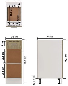 Dulap inferior cu sertar, stejar Sonoma, 30 x 46 x 81,5 cm, PAL Stejar sonoma, Dulap inferior cu sertar 30 cm, 1