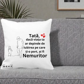 Cadou pentru Tata - Perna Personalizata Tata Nemuritor Joaca cu Mingea, 40x40 cm, Alba Mata, Husa Detasabila, Perna Inclusa, BEKZ®