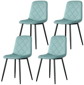 HOMCOM Lot de 4 scaune de sufragerie căptușite cu spătar înalt, picioare din oțel și material textil cu aspect de catifea, verde | Aosom Romania