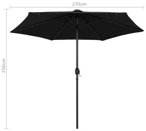 Umbrela de soare cu LED si stalp aluminiu, negru, 270 cm Negru