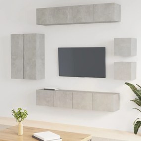 Set dulap TV, 8 piese, gri beton, lemn prelucrat 8, Gri beton, 30.5 x 30 x 90 cm