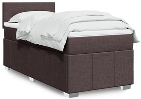 vidaXL Pat box spring cu saltea, maro închis, 90x190 cm, textil