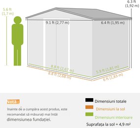 Outsunny Magazie Spațioasă pentru Grădină cu Uși Glisante și Ventilație, Structură din Oțel Durabil, 277x195x192 cm, Verde | Aosom Romania