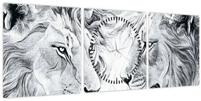 Tablou - Capete de lei desenate (cu ceas) (90x30 cm)