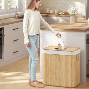 Coș de rufe din bambus cu plasă detașabilă