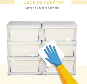 HOMCOM Comodă cu 6 Sertare pentru Copii 3-6 Ani cu Margini Rotunjite, din PP Crem, 75x37x56.5 cm | Aosom Romania