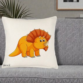 Perna Decorativa Triceratops Portocaliu, 40x40 cm, Crem Reliefat, Husa Detasabila, Perna Inclusa, BEKZ®