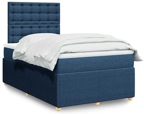 vidaXL Pat box spring cu saltea, albastru, 120x200 cm, textil