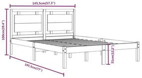 Cadru de pat, alb, 140x190 cm, lemn masiv Alb, 140 x 190 cm