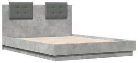 3209950 vidaXL Cadru de pat cu tăblie gri beton 140x190 cm lemn prelucrat