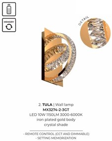 Aplica de perete LED CCT si telecomanda Tula auriu