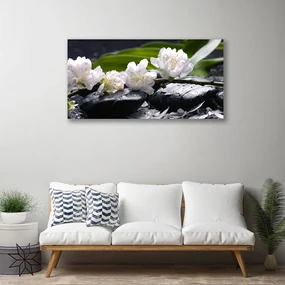 Tablou pe panza canvas Pietre florale flori alb negru