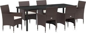 vidaXL Set de masă pentru grădină cu pernă 7 pcs Maro poliratan