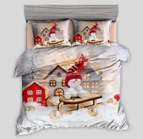 Lenjerie de pat 3D din bumbac SNOWMAN ON A SLEIGH gri, 100% bumbac Dimensiune lenjerie de pat: 70 x 90 cm | 140 x 200 cm