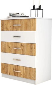 Comoda 616TNM1510, alb/stejar, PAL melaminat, 72x45x98 cm