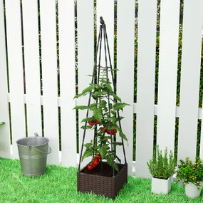 Outsunny Jardinieră cu Grilaj Metalic pentru Plante Cățărătoare Ghiveci din PP cu Orificii de Drenaj și Dopuri 40x40x175 cm | Aosom Romania