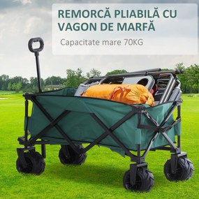 Outsunny Cărucior de Grădină cu Mâner Telescopic, Cărucior pentru Transport Obiecte până la 70 kg, 108x55 cm, Verde | Aosom Romania