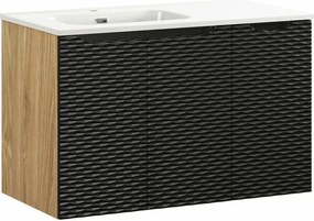 Set dulap baza suspendat 90 cm cu lavoar si dulap lateral Comad Ocean stejar uleiat si negru mat
