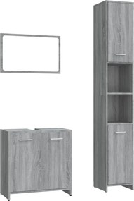 vidaXL Set mobilier de baie, 3 piese, gri sonoma, lemn prelucrat