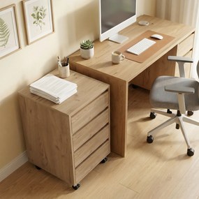 HOMCOM Sertarier de birou cu 4 sertare, cu roți pentru birou 46x40x65 cm Maro | Aosom Romania