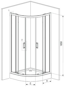 Set cabina dus neagra semirotunda 90x90 cm plus coloana dus cu termostat Ferro, Trevi