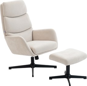 HOMCOM Fotoliu tapițat cu taburet, fotoliu lounge cu spătar înalt, bază metalică, pentru living, dormitor, Bej | Aosom Romania