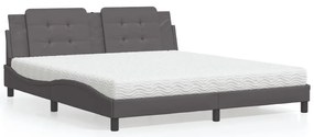 vidaXL Pat cu saltea, gri, 180x200 cm, piele ecologică
