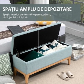 Banca de Depozitare HOMCOM din Tesatura cu Efect In si Lemn pentru Hol, 110x39x45lcm, Albastru deschis | Aosom Romania