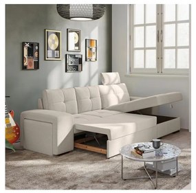 Canapea extensibilă PALERMO cu spațiu de depozitare și taburet, gri deschis, pe partea dreaptă