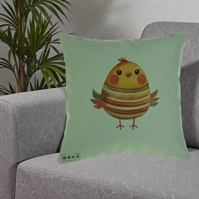 Perna Decorativa Pui Kawaii Portocaliu Dungi Calde, 40x40 cm, Verde, Husa Detasabila, Perna Inclusa, BEKZ®