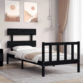 3193260 vidaXL Cadru de pat cu tăblie, negru, 90x200 cm, lemn masiv