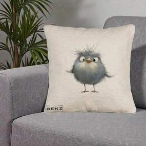 Perna Decorativa Pui Gri Pufos Zbarlit, 40x40 cm, Bej Canapea, Husa Detasabila, Perna Inclusa, BEKZ®