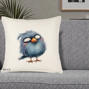 Perna Decorativa Pui Pufos Albastru Adormit, 40x40 cm, Crem Reliefat, Husa Detasabila, Perna Inclusa, BEKZ®