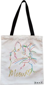 Sacosa de Panza pentru Cumparaturi, Geanta Tote, model Meow, Cu fermoar, 38x34.5 cm, Alba, BEKZ®