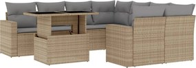 vidaXL Set canapele de grădină, 9 piese, cu perne, bej, poliratan