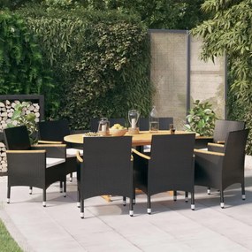 Set mobilier de grădină cu perne, negru, 9 piese