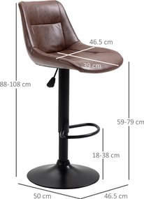 HOMCOM Set 2 Scaune de Bar, Scaune înalte, reglabile în înălțime, incl. Suport pentru Picioare, 46.5cm x 50cm x 108cm, Negru + Maro | Aosom Romania