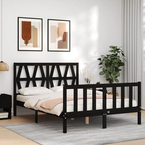 3192495 vidaXL Cadru de pat cu tăblie, negru, 140x200 cm, lemn masiv