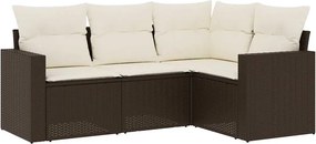 vidaXL Set canapele de grădină, 4 piese, cu perne, maro poliratan maro