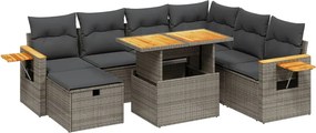 vidaXL Set canapele de grădină cu perne, 8 piese, gri, poliratan