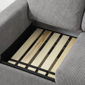 HOMCOM Divan 3 Locuri cu Pouf de Depozitare din Velur cu Nervuri 196x139x85 cm, Gri | Aosom Romania