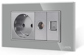 Priza Schuko + TV + Internet cu Rama Din Sticla LUXION, Standard Italian, 4M