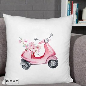 Perna Decorativa Scuter Roz cu Flori Acuarela, 40x40 cm, Alb Pufos, Husa Detasabila, Perna Inclusa, BEKZ®