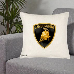 Perna Personalizata cu emblema Lamborghini, 40x40 cm, Crem Reliefat, Husa Detasabila, Perna Inclusa, BEKZ®