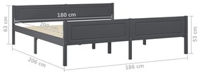 Cadru de pat, gri, 180x200 cm, lemn masiv de pin Gri, 180 x 200 cm