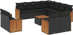 vidaXL Set canapele de grădină, 12 piese, cu perne, negru, poliratan