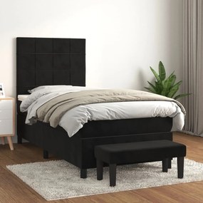 3137817 vidaXL Pat box spring cu saltea, negru, 90x190 cm, catifea